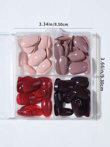 96pcs (4 Mixed Colors) Y2K Short Oval Brown, Black, Red And Nude Matte Acrylic Nail Tips, Full Coverage, Includes 1 Gel Glue And 1 Nail File, With Storage Box, Suitable For Women And Girls Daily And Party Use Press On Nails - Multicolor - View 6