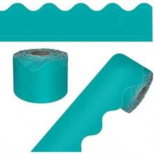 Carson Dellosa - Bordes amarillos para tablón de anuncios, 1 rollo de ribete festoneado para pizarrón blanca, corcho y pósterboard, decoraciones de fiesta y decoración de aula(verde azulado 65 Feet) - Multicolor - Ver 1