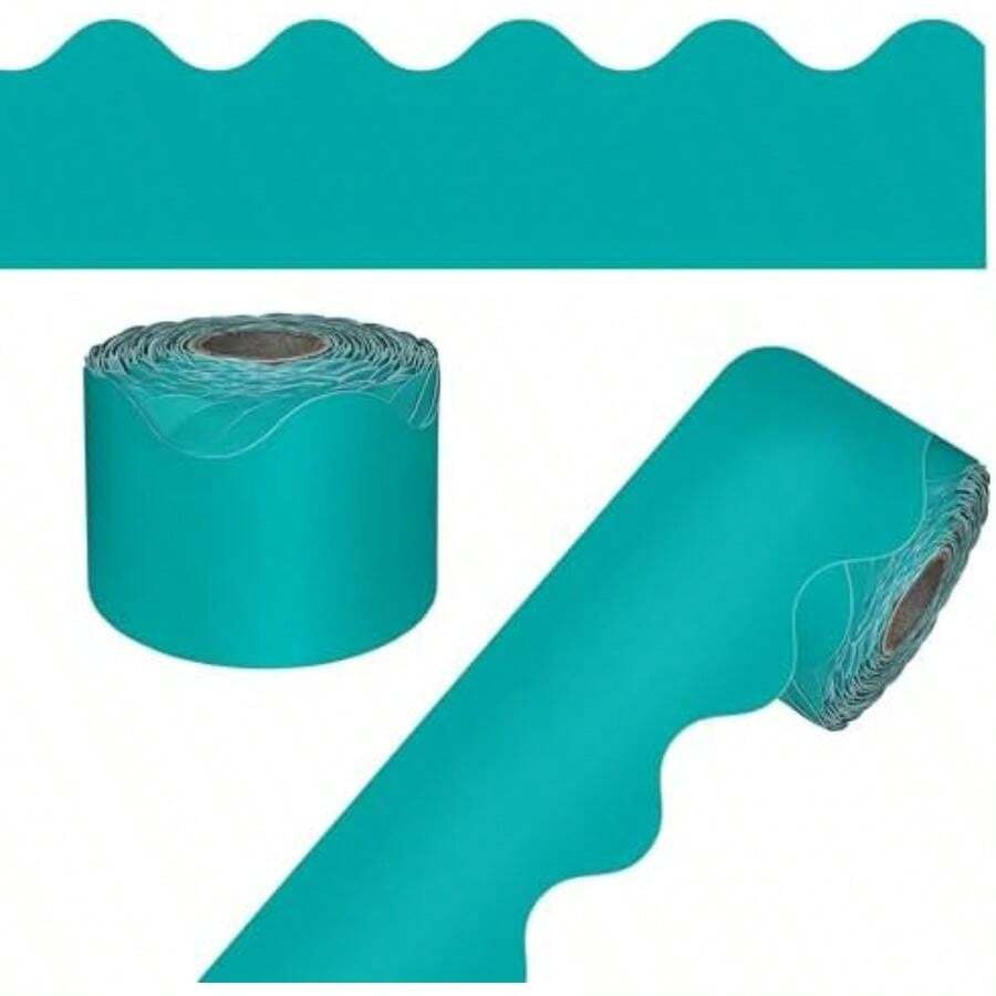 Carson Dellosa - Bordes amarillos para tablón de anuncios, 1 rollo de ribete festoneado para pizarrón blanca, corcho y pósterboard, decoraciones de fiesta y decoración de aula(verde azulado 65 Feet) - Multicolor - Ver 1