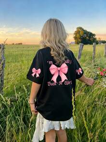 Tween Girls' Casual Pink Graphic Print Crew Neck Short Sleeve T-Shirt, Summer Top - Black - View 8