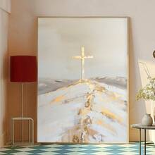 1件，帆布墙画，带框墙画，基督教墙饰圣十字架，现代金米色家居装饰，十字架基督教复古油画，宗教艺术品，圣经主题墙饰，基督教艺术礼品，帆布印刷装饰画，房间装饰，宿舍装饰，卧室装饰，复活节装饰，海报，节日装饰 - 彩色 - 查看 10