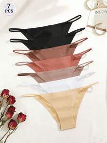 Set de 7 bragas de mujer con tirantes finos y cintura baja, sin costuras y sexys - Multicolor - Ver 2