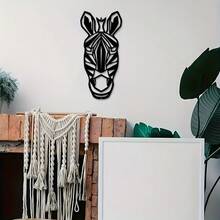 1 pieza de arte de pared metálico plano 2D, decoración de pared geométrica de cebra minimalista, decoración del hogar, pasillo, sala de estar, oficina, regalo ideal para el Día del Padre, Día de la Madre, días festivos - Negro - Ver 6