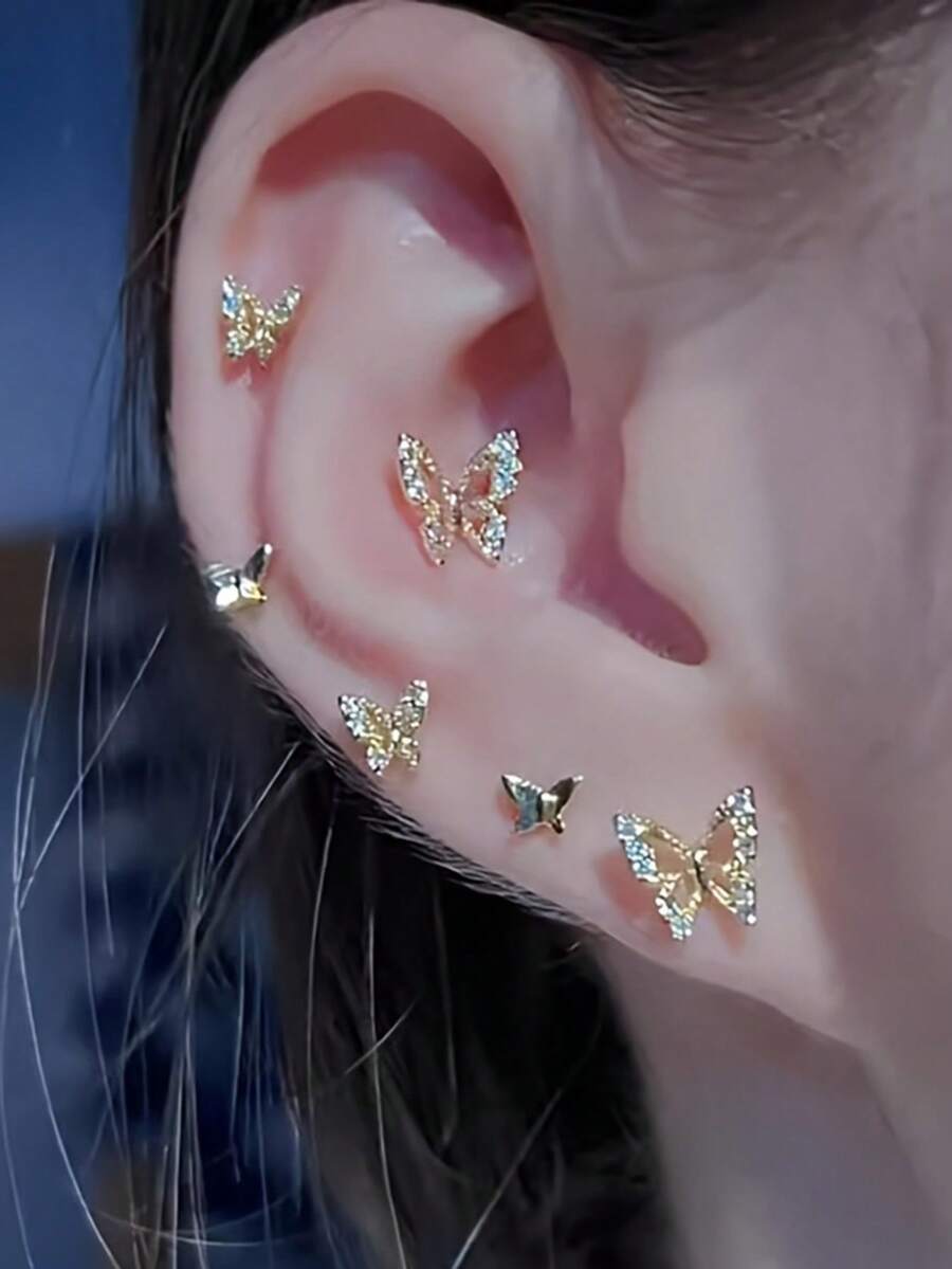 3 Pairs Of Small, Exquisite, Elegant And Flexible Butterfly Earrings, Suitable For Women's Daily And Party Wear, Perfect Holiday Gift, Fashionable Earring Set - Multicolor - View 1