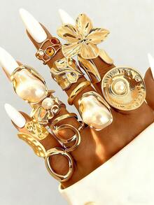 20/6pcs Vintage Elegant Luxurious Bohemian Y2K Hip Hop Style Colorful Anti-Allergy Metal Gold Rings Set, Suitable For Daily Wear And Parties (Random Delivery) - Gold - View 6
