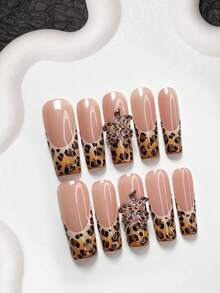 10pcs Ombre Leopard Print Nail Art Set. French Press-On Nail Stickers, Elegant Brown Floral Nail Decorations, Leopard Print Nail Gel, Includes Nail Tools. Available In Almond, Coffin, And Stiletto Shapes. Suitable For Parties, Daily Wear, And Events. A Great Nail Care Gift For Girls And Women. Nails Nail Supplies Handmade Press On Nails - Nhiều màu - Xem 16