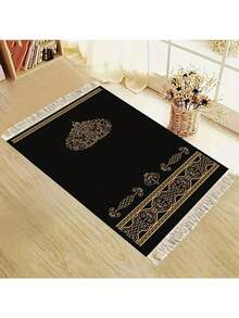 1pc Elegant Black And Golden Portable  - Foldable Family Kneeling Pad With Intricate Floral Patterns, Ideal For Indoor/Outdoor Use, Perfect For Pilgrimage And Meditation, Study Room Accent|Floral Pattern Mat|Elegant - 1pc. - 查看 3