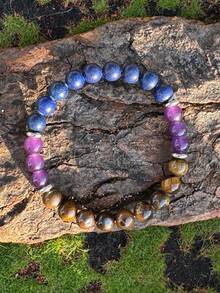 Natural Agate, Tiger Eye, Amethyst Beaded Bracelet, Protective Amulet Jewelry, Suitable For Men And Women