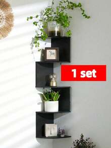 多层转角置物架，悬浮式转角置物架，壁挂式收纳整理架，PVC材质，易于组装，多层壁挂式置物架，适用于卧室、浴室、厨房、办公室、客厅、书架（1件装） - 黑色 - 查看 13