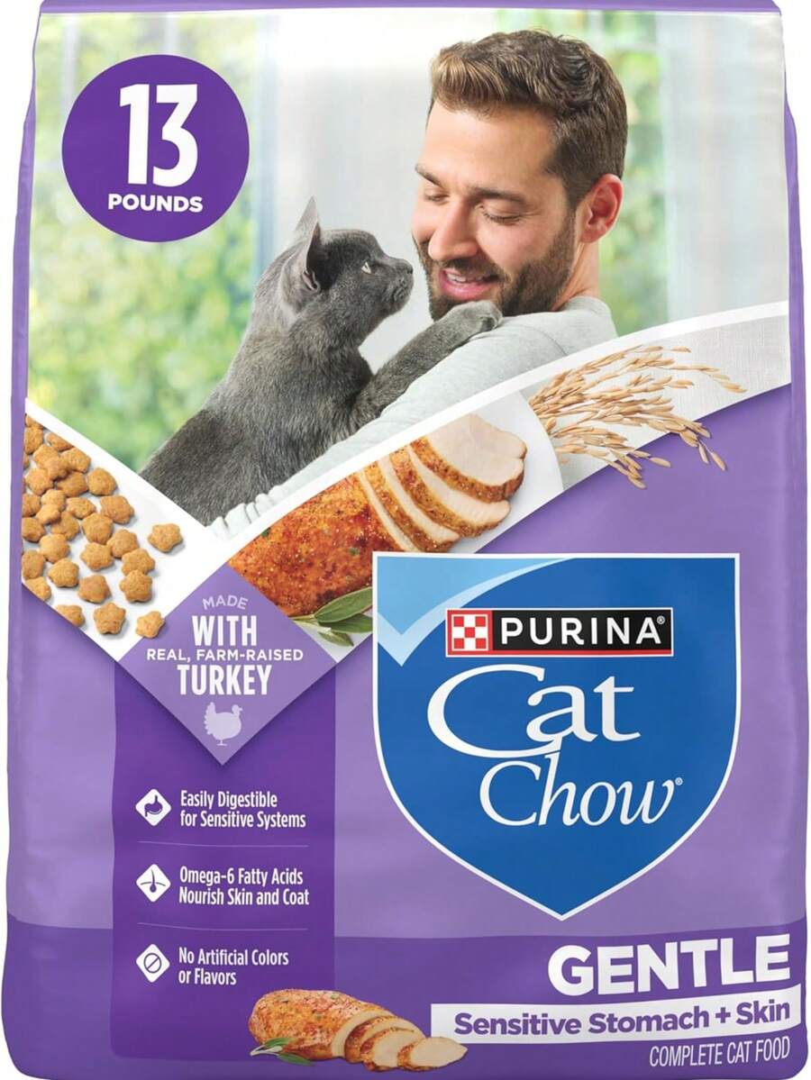 PURINA Cat Chow Gentle Sensitive Stomach And Skin Dry Cat Food With Turkey - 13 Lb. Bag, New Year Cat Care, Holiday Pet Feeding - 13lb - View 1