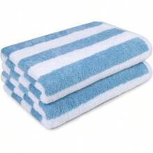 Toalla de playa y alberca a rayas azul cielo 100% algodon suave y absorbente secado rapido lavable a maquina gran tamaño paquete de 2 76 x 152 cm - AzulCielo - Ver 6