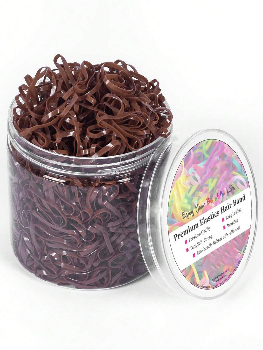 500/1500/3000pcs Brown Elastic Hair Ties - Small Size Rubber Bands For Girls, Non-Damaging, Suitable For Fine To Medium Hair Texture Ponytail - Brown - View 1