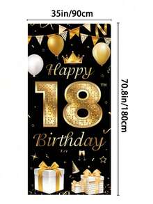 18th Happy Birthday Black And Gold Background Arch, Gold Balloon Gift Background Board, Party Banner Decoration, Birthday Celebration Party Supplies, Photo Booth Decor - Black - View 11