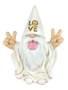 1pc Resin Crafted Garden Gnome Statue, GlitZGlam Rocker Gnome "George" Peace And Love - Brings Love To All And Your Fairy Garden - Multicolor - View 6