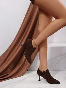 2025 Classic New Pointed Toe Chunky Heel Women's Boots, Versatile Fashion Short Boots, Elastic Mid-Calf Boots, Mother's Day Gift