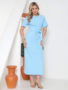 Casual Split Knot With Belt For Wedding - Baby Blue - View 5