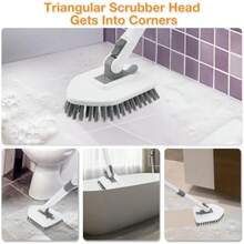 cepillo para polvo de limpieza 4 en 1 para ducha, lavador de tina y azulejos con mango largo, cepillo para polvo de lechada, cerdas rígidas, cepillo para polvo de esponja, almohadilla de microfibra,(default) - Multicolor - Ver 7