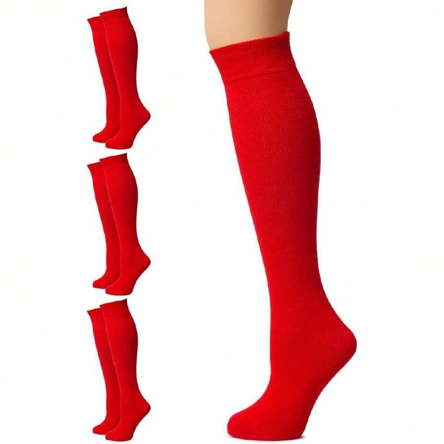 Women's Cotton Knee High Socks, Long Tube Dress Socks | Soft, Lightweight & Stretchy | Shoe Size: 5-8/8-11, 3 Pairs,36065490 - 紅色 - 查看 1