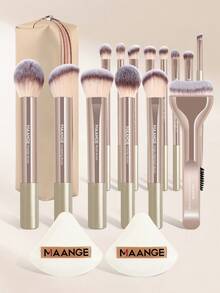 MAANGE 13pcs/17pcs Makeup Brush Set, Includes Makeup Brushes, Makeup Bag, Powder Puff, Foundation Brush, Blush Brush, Powder Brush, Eyeshadow Brush, Mascara Brush, Eyebrow Brush, Lip Brush, Highlighter Brush, Concealer Brush, A Travel Makeup Brush Set Gift For Women And Girls