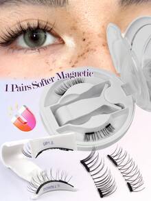 MAGEFY 1对柔软磁性假睫毛套装，柔软假睫毛，自然浓密，设计精致，带磁性夹子，打造自然妆效，可重复使用，附赠专业睫毛夹，无需胶水，易于佩戴和卸除，全天舒适佩戴 - 半眼交叉款 - 查看 5
