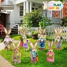2D Printed, 7pcs Vintage Rabbit Easter Outdoor Decor, Spring Lawn Decoration Signs, Suitable For Home Outdoor Easter Party Supplies, Durable Plastic Rabbit Garden Stakes - Multicolor - View 1