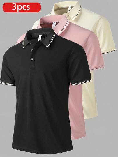 3件装女士速干透气轻便户外徒步高尔夫运动短袖Polo衫，春夏款