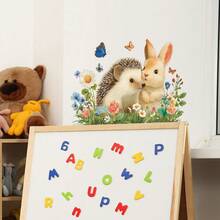 1pc Removable Rabbit & Hedgehog Wall Sticker With Butterfly Floral Pattern, Suitable For Spring Easter Bedroom Living Room Hallway Wall Decor - Multicolor - View 5