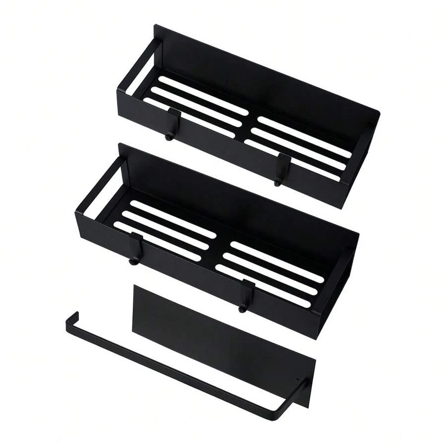 Living And Home Magnetic Fridge Spice Storage Rack Multi Pack Carbon Steel Iron Matte Black Space Saving Organizer - Style-c 2-pack + Paper Towel Holder - View 1