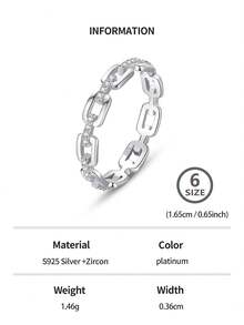 1入優美銀色鋯石裝飾鏈條設計女士婚戒,適用於派對裝飾珠寶,女性婚禮配飾,高質感珠寶訂婚用品