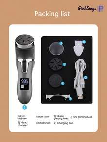 PinkSings Removedor eléctrico de callosidades con función de succión al vacío, juego de herramientas de pedicura profesional, lima de pies recargable y resistente al agua, 3 cabezales de repuesto, 2 modos de velocidad, pantalla LCD, para el cuidado de los pies y eliminación de piel muerta - Negro - Ver 11