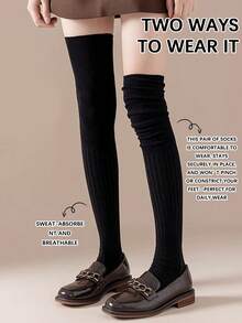 1 Pair Of Women's Thin Knee-High Socks For Spring And Autumn, Non-Slip And Non-Constricting Around The Calves, Perfect For Y2K Cute Outfits - Multicolor - View 2