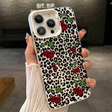 1pcs Cherry Leopard Print Phone Case Compatible with Apple Phone 11 12 13 14 15 16 17ProMax X 7plus 8plus Xs Max XS Silicone Shock Proof Vintage Funky Personality Cute Fashion Can Be Given To A Lover Can Be Given To Friends - Plateado - Ver 2
