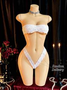 2条/套 女士纯色性感蕾丝超短内裤，轻薄透气面料 - 白色 - 查看 5