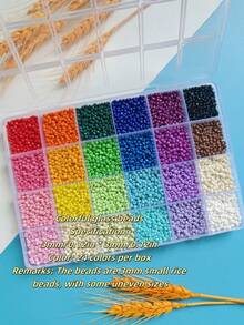 1 caja de 24 colores de cuentas de vidrio minimalistas de moda y brillantes, en tamaños de 2mm-3mm-4mm, suministros para hacer joyas DIY para collares, pulseras, móviles, borlas y manualidades - Perlas de arroz de 3 mm - Ver 15