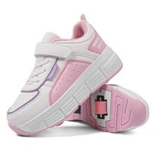 Giày trượt patin biến hình dành cho nữ/sinh viên với bánh xe kép có thể thu gọn, giày thể thao unisex có bánh xe, phù hợp cho mọi mùa. - Hồng - Xem 2