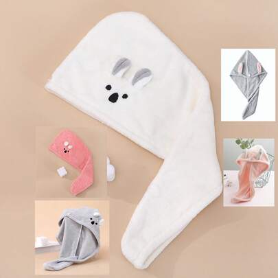 1 pièce Bonnet de douche/serviette de cheveux absorbante douce et chaude à design d'oreille bicolore contrastant, convient pour la salle de bain, la piscine, toutes les saisons