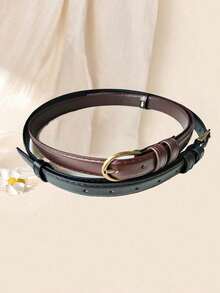 Vintage Gold Alloy Unisex Belt, Fashion Belt, Minimalist PU Buckle Belt, Suitable For Casual Pants And Work Pants