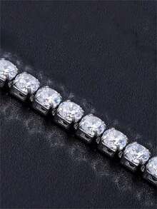 2pcs Tennis Themed Rhinestone Necklace & Bracelet Set, Shiny Hip Hop Jewelry Accessories Suitable For Both Men And Women - Multicolor - View 4