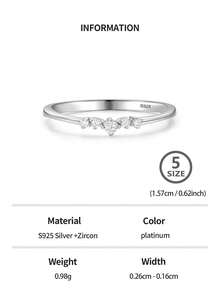 鋯石裝飾純銀女性婚戒,新娘婚禮精美珠寶,訂婚戒指 - 銀色 - 查看 7