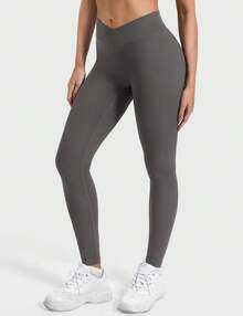 VOYJOY Leggings For Women Hidden Scrunch High Waisted Yoga Pants V Cross Tummy Control Craze Compression Workout - 深灰色 - 查看 3