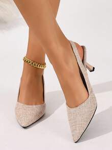 Women's Pointed Toe Kitten Heel Mule Pumps, Elegant Closed Toe Slip On High Heels Suitable For Work, Party, Formal Occasions, Black - Apricot - View 3