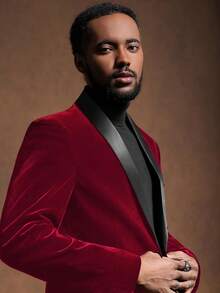 2026 Men's Casual Blazer & Pant Set  Men's 2 Piece Velvet Suit Peak Lapel One Button Slim Fit Tuxedo Blazer Party Dinner Jacket & Pants Relaxed Stretch Fit For Smart Casual Events - 紅色披肩翻領 - 查看 10