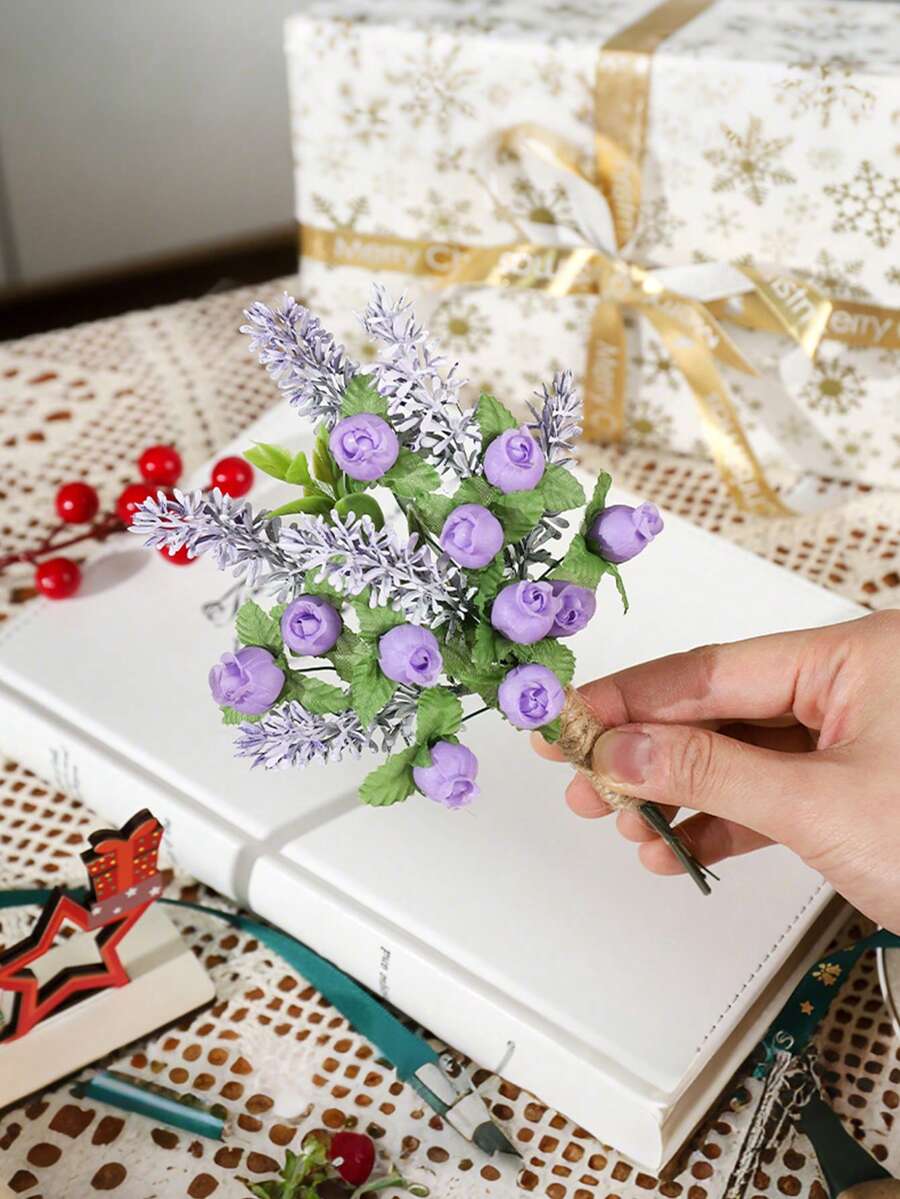 5 szt. sztucznych kwiatów lawendy, bukiet z fioletowych sztucznych kwiatów, dekoracja weselna DIY, dekoracja tortu, dekoracja stołu w salonie, sztuczne rośliny, dekoracja jesienna, wystrój pokoju, dekoracja biurka, wystrój ogrodu itp. - Jasnofioletowy - Zobacz 1
