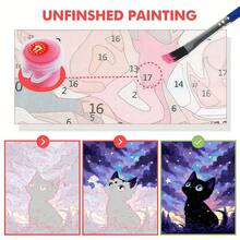 一套可爱的猫咪主题DIY数字油画套装，适合成人，包含丙烯颜料和画笔，释放您的创造力，描绘一个多彩的世界，开启您的艺术之旅，精心绘制的油画展现您的个性，是馈赠亲朋好友的理想礼物。 - 紫色 - 查看 2