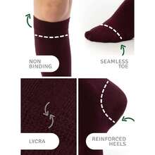Women's Cotton Knee High Socks, Long Tube Dress Socks | Soft, Lightweight & Stretchy | Shoe Size: 5-8/8-11, 3 Pairs,36065492 - 酒紅色 - 查看 2