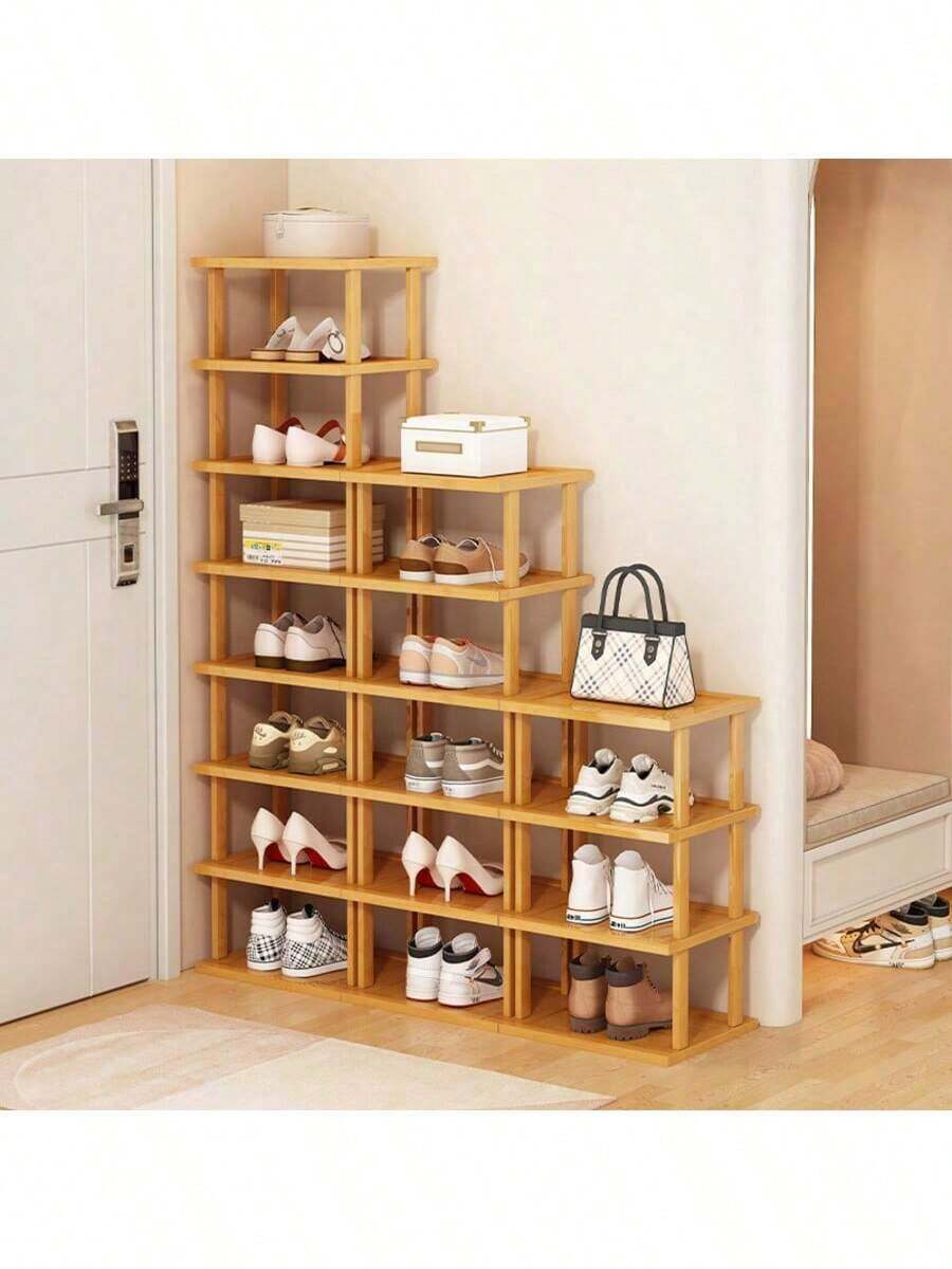 1set, Bamboo Shoe Rack - Vertical Shoe Rack For Small Spaces, Tall Narrow Shoe Rack Organizer For Closet Entryway Corner Garage And Bedroom,Skinny Shoe Shelf With Free Stackable DIY-Suitable For Various Rooms, Dormitories.