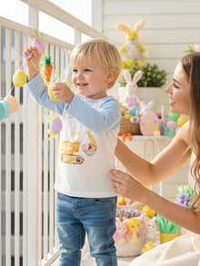 Kid Boy Easter T-Shirt Letter Excavator Rabbit Ear Print Long Sleeve Round Neck Tops - Blue - View 4