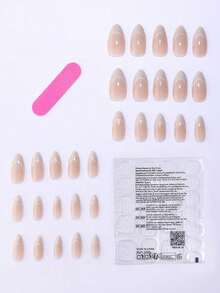 Bộ 30 móng tay giả acrylic hình tròn màu nude, móng tay giả sọc ombre kiểu Pháp, thích hợp cho bé gái và phụ nữ mặc hàng ngày khi đi làm, tặng kèm 1 băng dính hai mặt và 1 dũa móng tay, dụng cụ làm móng - Nhiều màu - Xem 3