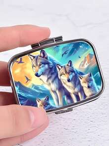 1 cutie metalică pentru pastile cu 2 compartimente, cu design de pisică - recipient decorativ portabil pentru depozitarea vitaminelor, cu modele florale și inimioare vibrante, alimente, interior din plastic, cutie pentru vitamine, potrivită pentru călătorii