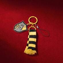 Miniso Harry Potter Hufflepuff House Style Scarf Phone Charm Yellow-Black Knit Fringe Metal Badger Emblem Phone/Backpack Decoration Pendant(1 PC) - Yellow - View 2